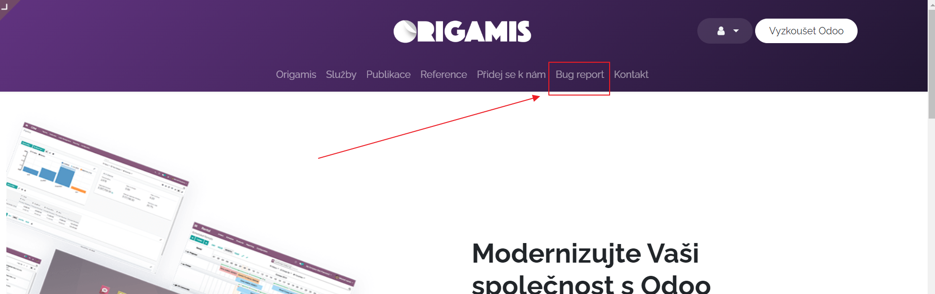 Tlačítko v "bug report" v menu