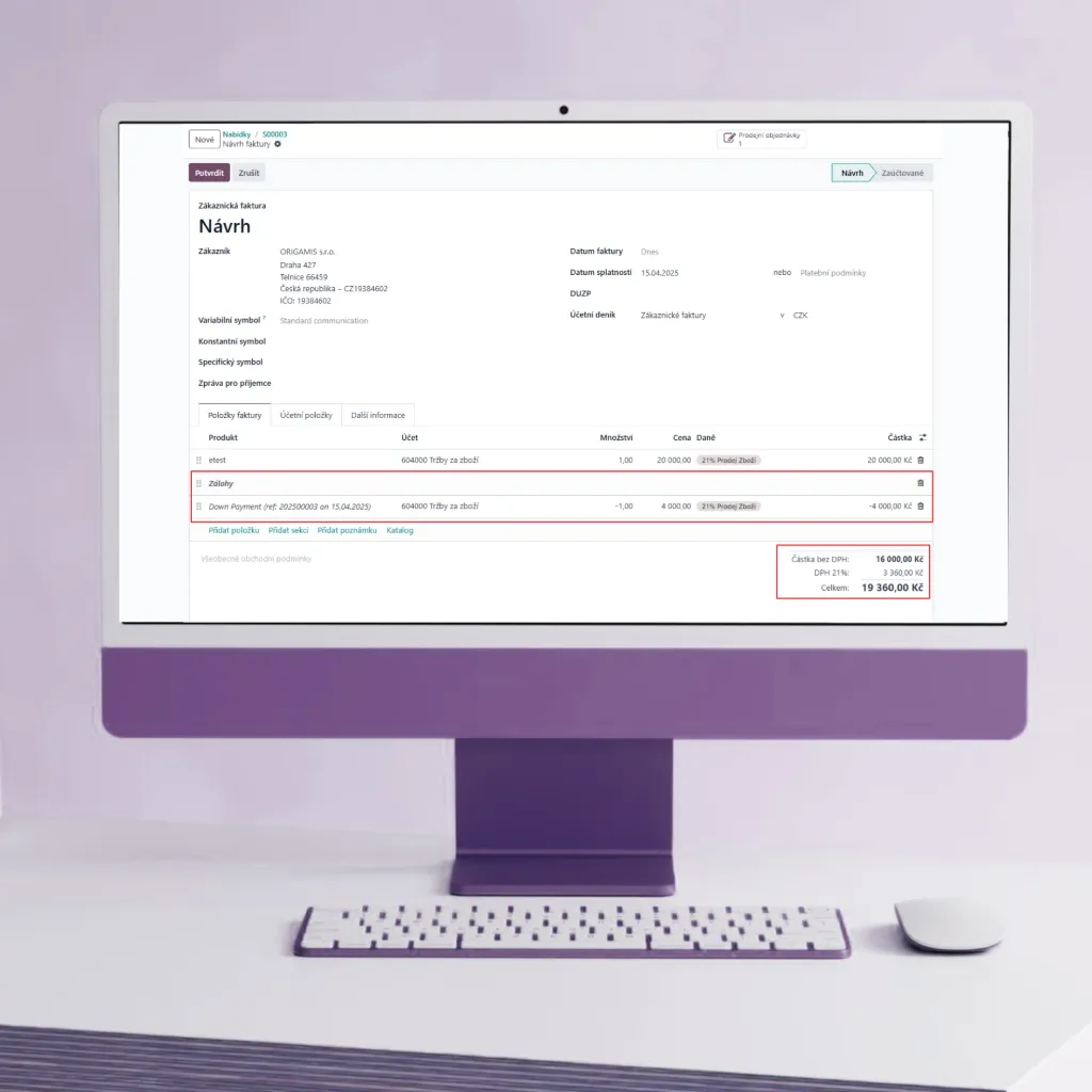 Přijaté zálohové faktury + roční licence